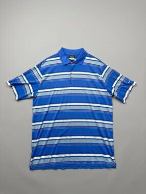 Men's Blue White Striped Nike Golf Pullover Polo Shirt Size Large